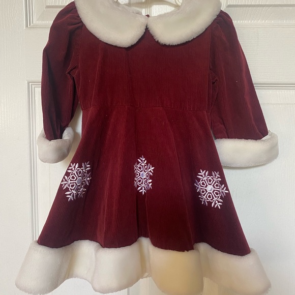 Elegant Burgundy Velvet Kids Dress with Snowflake Embroidery - Picture 1 of 6